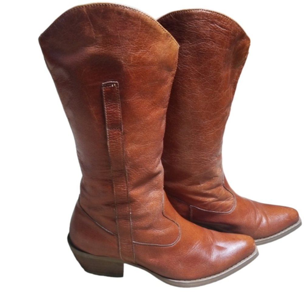 Women's Colin Stuart Cognac Leather Western Cowboy Boots Sz 6.5M